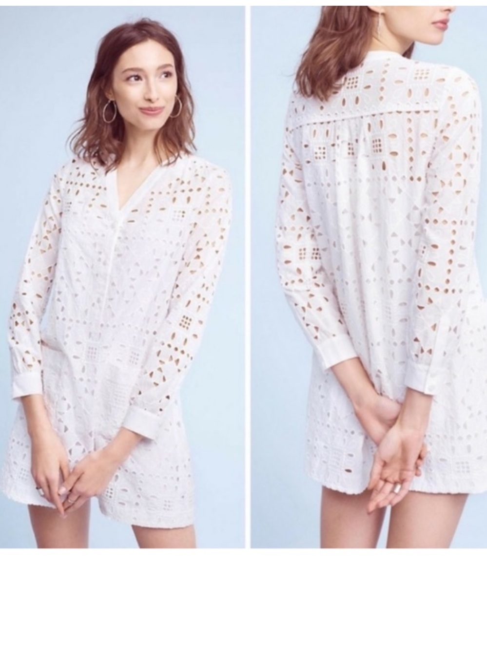 Anthropologie Maeve White Geo Eyelet Tunic Dress sz S